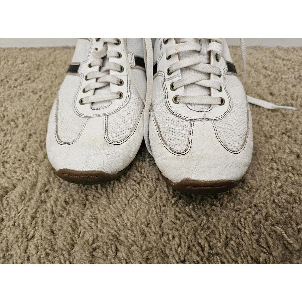 Cole Haan Mens 9.5M White Brown Leather Driving Casual Sneakers Shoes 1C04028